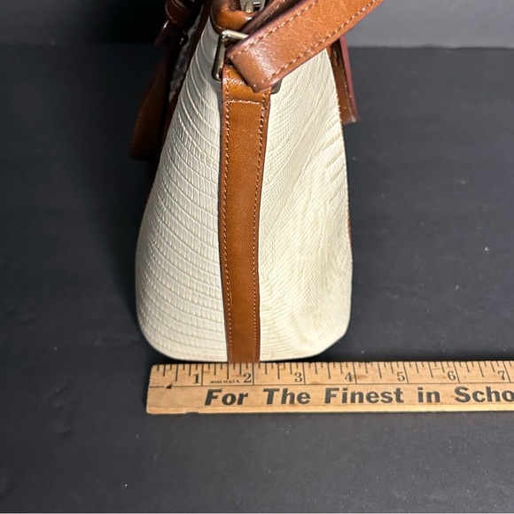 Brahmin Mini Asher Satchel Brown Sahara Cream Leather Croc Embossed Shoulder Bag - Picture 15 of 16